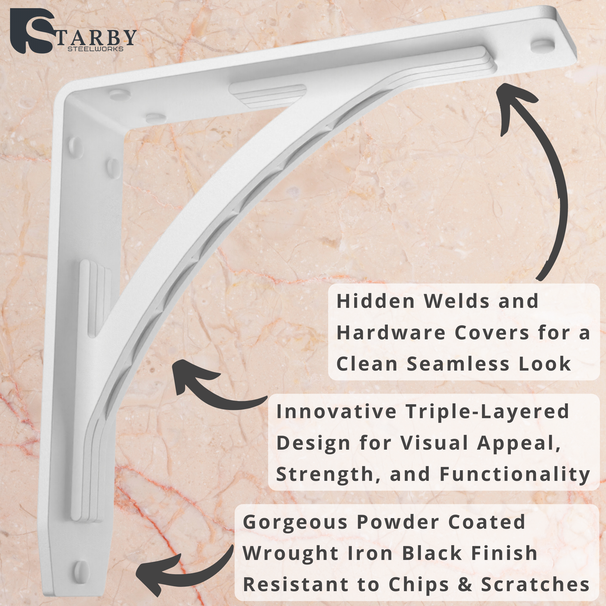 Sullivan White Brackets Shelf |White Countertop Brackets|StarbyDesigns