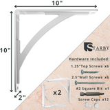STARBY Designer Heavy Duty Metal Shelf Brackets (2 Each) - Fireplace Mantel Corbels, Shelf Brackets and Counter Supports - Wrought Iron White Finish - Hardware Included - 500 # Capacity - Made in USA
