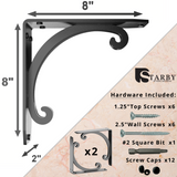 Starby Southern Charm Heavy Duty Steel Fireplace Mantel Brackets, Floating Shelf, Countertop Support - Hand Welded (2 Pack)